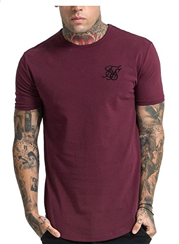 Sik Silk Hombre Hem curva Logo Gimnasio de la camiseta, Rojo, Large