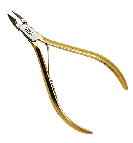 Viba Professional Gold-Plated Carbon Steel Cuticle Nippers, French Handle D555, Single Spring, 6mm Jaw (Full Jaw)