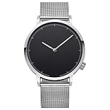 Comtervi Herren Armbanduhr Analog Quarz mit Mesharmband Edelstahl Ultra-flach Minimalistische Skala-Uhr