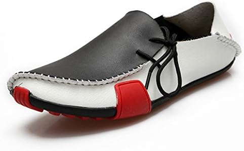LYJBIK Men's Casual Personality Leather Flat Lofer Shoes Lace-up Multi-color Drivers Friction Soles,White-UK10(44EUR)