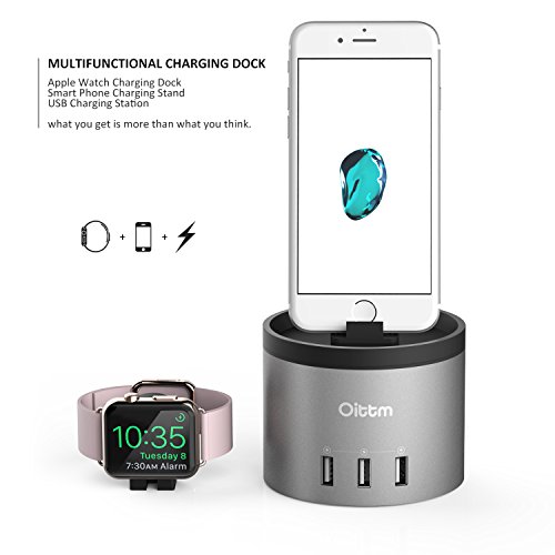 Soporte Carga para Apple Watch   iPhone  Oittm 4 USB Puerto Night Stand Carga Dock de Apple Watch Series 3   Apple Watch Series 2   Apple Watch Series 1   Apple Watch Nike     iPhone 8   iPhone 8 Plus   iPhone X   iPhone 7   iPhone 7 Plus   iPhone 6S Plus   iPhone 5S   iPhone 6   iPhone 6 Plus   iPhone SE   iPhone   Huawei  Gris 