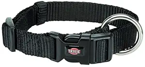 Trixie| Premium Dog Collar, Nylon Strap with Steel Hoop to Connect to The Leash,Its Comfortable for Your Pet Neck, Size-Small-Medium (30-45cm/15mm) Color - Jet Black