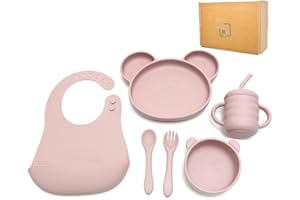 Mh Mediterraneanhabitat. Set Pappa Svezzamento Bambini - Piattino Pappa Svezzamento con Ventosa, Bicchiere per Bambini con Cannuccia, (Senza BPA)- Set Svezzamento Prima Pappa.