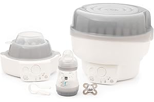 MAM Electric Steriliser & Express Bottle Warmer | 6 Functions | Comes with 1x 160ml Easy Start Anti-Colic Bottle and 1x Soother 0-2 Months (Various Designs) | Baby Accessories