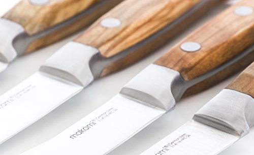 makami Steakmesser Set Olive Deluxe mit glatter Edelstahlklinge und Griff aus hochwertigem französischem Olivenholz in Geschenkverpackung - 6