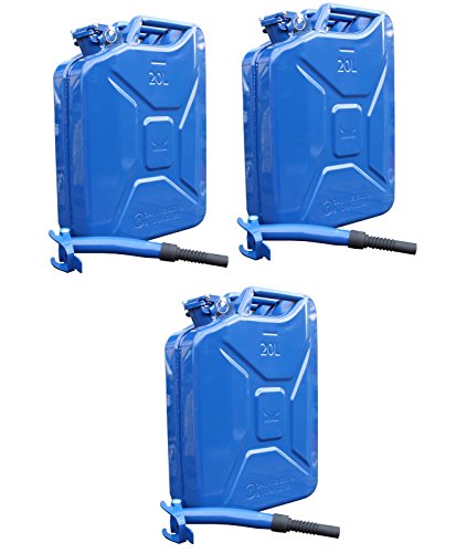 3x Metallkanister 20l Benzinkanister + 3x Ausgießer flexibel dunkelblau Dieselkanister TrutzHolm® by Baumarktplus