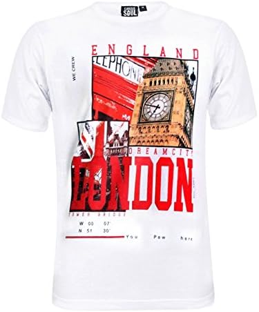 New Mens Crew London Printed Souvenir Tshirt S M L XL (White, X-Large)