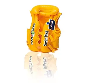 ADJD Pool School Deluxe Swim Vest Swimming Rings for Kids Inflatable Deluxe Swim Vest Step B |3 Chambers Inflatable Swimming Vest Life Jacket Jaket for Kids 3-6 Years - Yellow