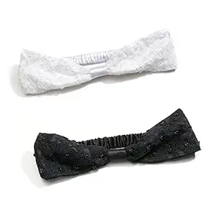 MASQ by Q-One Hair Accessories, Beaded Embroidered, Handmade, Hair Band / HeadBand for Kids-Girl with Elastic (Small, Black-White, Pack of 2)