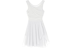 Jugaoge Damen Tanzkleid mit Plissee Ärmellos Ballettkleid Lyrisches Kleid Unregelmäßig Tutu Rock Slip Latein Tango Samba Salsa Bekleidung