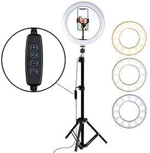 SAIELLIN 10 Inches Selfie Ring Light with Tripod Stand for Camera | Smartphone | YouTube | Tiktok | Video Shouting | Makeup | Studio Light with Phone Holder (10 Inches)