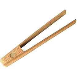 EPRHY Pince à Grille-Pain avec Aimant ustensiles de Cuisine pour Cuisiner et Conserver Le Toast Bacon, Muffins, Bagel, Pain en Bambou Naturel 19 cm de Long