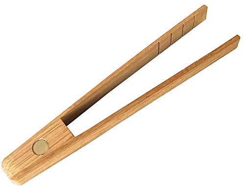 EPRHY Pince à Grille-Pain avec Aimant ustensiles de Cuisine pour Cuisiner et Conserver Le Toast Bacon, Muffins, Bagel, Pain en Bambou Naturel 19 cm de Long