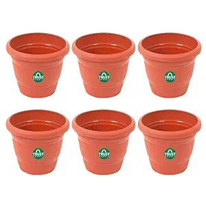 TrustBasket UV Treated Plastic Round Pot (12 Inches)-Terracotta Color-Set of 6