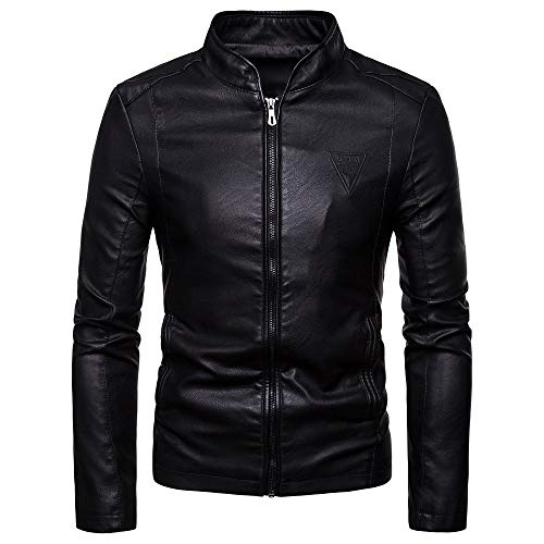Preisvergleich Produktbild Amphia Männer Persönlichkeit Motorrad Ledertasche Zip Jacke Jacke Strickjacke Kapuzenpullover,Fashion war lässigen Leder ReißVerschluss Lange Ärmel Jacke Mantel Top(Schwarz,XL)