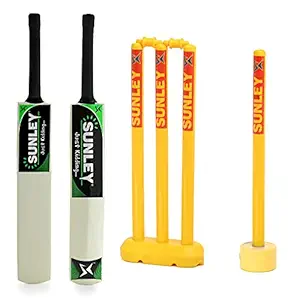 Sunley Just Kidding Popular Willow Cricket Bat with 2 Wicket Set for Kids (Size 3, Age 6-8 Years Old Kids)