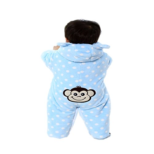 Arrowhunt Baby Polka Dot Outfits Warm Fleece Velvet Rompers Blue 3-6M