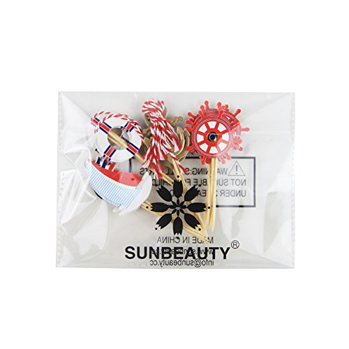 SUNBEAUTY 24er Set Maritime Torte Toppers Kuchendeckel Tortenaufsatz Dekoration Party Feier (24 Stück) (See) - 7