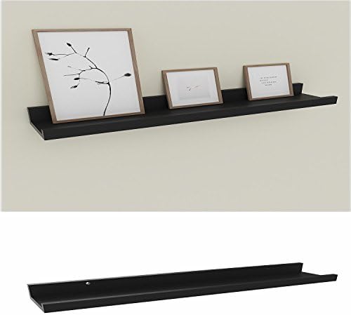 Lonlier Modern Floating Wall Mount Shelf Display Ledge for Picture Frames Book (Black, 60CM)