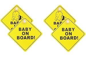 LEBKFT 4 Pcs Baby on Board Sign for Car with Suction Cups, 12x12cm Reusable Car Warning Stickers Bright Yellow Child Safety Decal Suction Cup Window Cling for Toddler and Kid Travel Essentials
