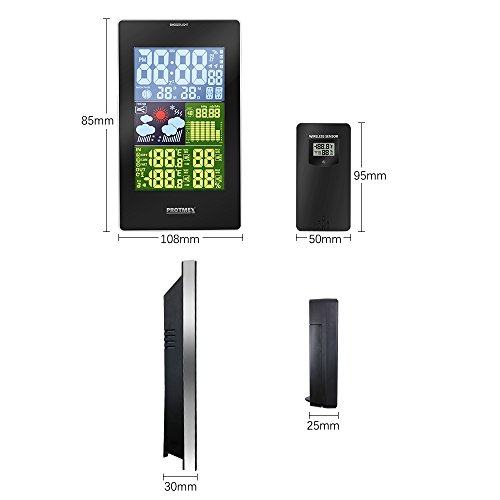 Protmex EM3352C Multifunktion Kabellos Wetterstation Uhr Vorhersage Station Digitales Thermometer Mit Innenraum Draussen Temperatur Feuchtigkeit Sensor Bunt LCD Bildschirm Mit Barometer Snooze Mond Phase DCF-Funk-Zeitanzeige - 5