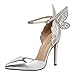 Produktbild ABsoar High Heels Schuhe Damen Sexy Party Pumps Elegent Schmetterlings hohe Absätze Sandalen Silberne Pfennigabsatz Spitzen Zehenpumpen Hochzeitsschuhe
