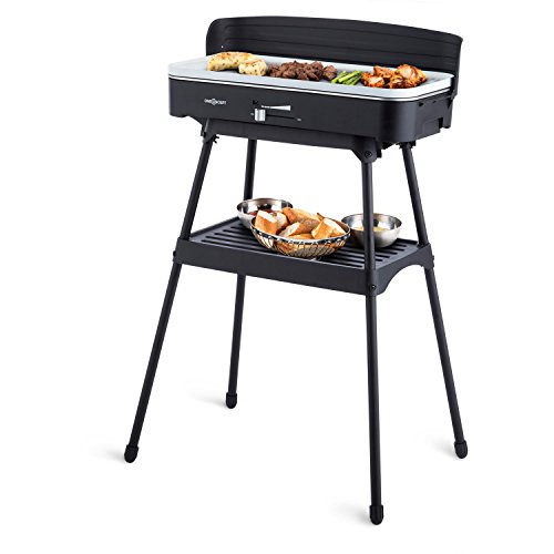 oneConcept Porterhouse Elektrogrill Tischgrill (2200 Watt, Keramikbeschichtung, robuster Standfuß, leicht zu reinigen, Temperaturregler, Fettschale, Windschutz, Grillgutablage) schwarz - 5