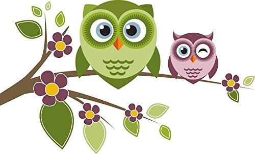 Eulen auf Ast mit Blumen – Fenstersticker Sticker Aufkleber Vögel F038 - 2