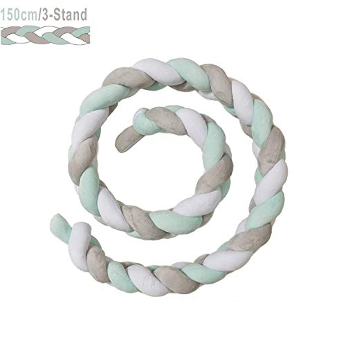 Preisvergleich Produktbild Yunteng Shop Bettgitter Handgemachte geflochtene Kinderbett Stoßstange Baby Kopfschutz Stoßstange Knoten Geflecht Kissen dekorative Kissen für Kinderbett (Color : Green+White+Gray, Size : 300cm)