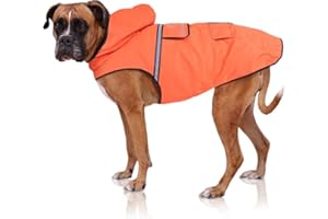 Bella & Balu Płaszcz dla psów – wodoszczelna kurtka dla psa z kapturem i elementami odblaskowymi do suchych, bezpiecznych spacerów z psem, na plac zabaw i urlop z psem (L, pomarańczowy)