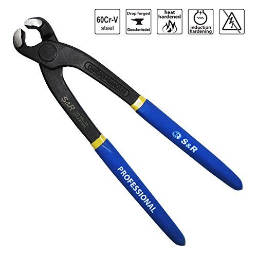 S&R Kneifzange 205 mm Monierzange Flechterzange aus hochwertigem Chrom-Vanadium Stahl, blaue gummierte beschichtete Griffe