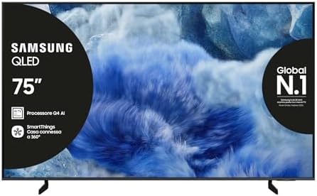 Samsung QLED 4K Vision AI Smart TV 75'' QE75Q8FAAUXZT, Q8F, Q4 AI Processor, 4K Upscaling, OTS Lite, Air Slim Design, 100% di Volume Colore con Quantum Dot, PACCHETTO INTRATTENIMENTO, 2025