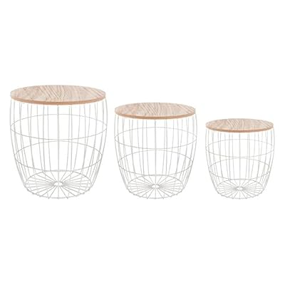 Atmosphera Lot de 3 Tables basses gigognes + coffres de rangement - Style scandinave - Coloris BLANC