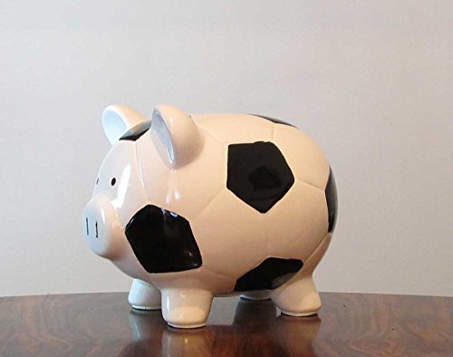 Spardose Sparschwein Fussball aus Keramik mit Schloss und Schlüssel