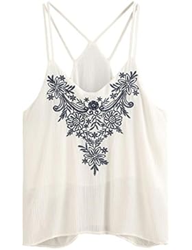 OverDose Trägershirts Flower Bestickte Strappy Cami Top Bluse tops Vest Weste Pulli