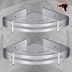 RenFox Etagère d'Angle de Douche, Etagère de Salle de Bain Sans Forage Antirouille Aluminium Organiseur Stockage Panier Rangement Douche Tablette de Bain Serviteur de Douche (Triangle, 2 Pièces)