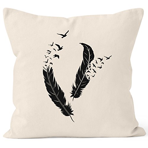 Kissenbezug Feder Vögel Kissen-Hülle Deko-Kissen 40x40 Baumwolle Autiga® natur Pullover