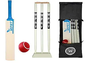MPRT Wooden Cricket kit for All Age Groups and Sizes (1 Piece Cricket Bat, 3 Piece Wickets, 1 Piece Base, 2 Piece Bails, 1 Piece Ball, 1 Piece Kit Bag)