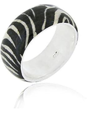 Eleganter Zebra Ring mit weißer und schwarzer Emaille, Sterling Silber