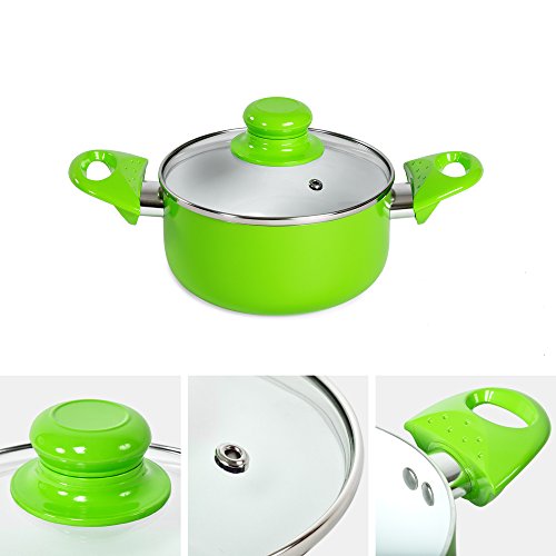 TecTake 8 teiliges Keramik Kochtopf Set mit Glasdeckel -diverse Farben- (Grün) - 4