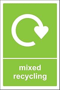 Mixed Recycling bin Sign/Sticker - Self adhesive vinyl 150mm x 100mm ...