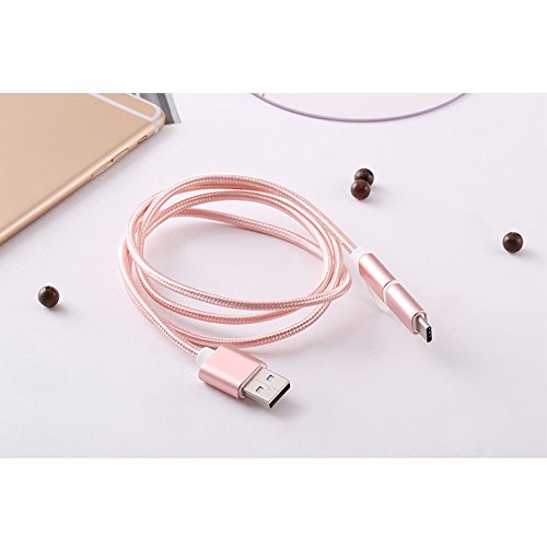 2 in 1 Nylon Ladekabel, JUYUAN-EU 1m kabel Nylon umflochtenes Micro auf Type C USB Ladegerät für Samsung S5 S6 S7 Und the new MacBook, ChromeBook Pixel, Nexus 5X, Nexus 6P, Nokia N1 Tablet, OnePlus 2 und andere USB-C-Geräte Rosa - 4