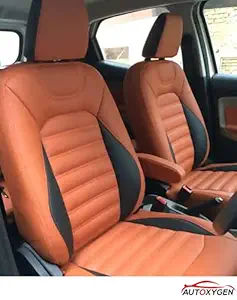 AUTOXYGEN Car leatherite seat cover (1013) Tan And Black For Tata Nexon