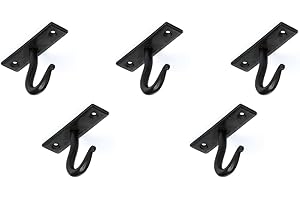 Fayesia Cup Hooks - Blacksmith Handcrafted - Wrought Iron Mug Hooks for Under Shelf - Set of 5 Single Prong Hooks - Screws & Fittings Included - Kitchen, Utensil, Storage etc (Beeswax)