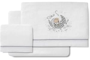 Danielstore Sabanas Cuna Bebe Sabanas Coralina Sabanas Cuna para Bebes Cuna Standard 60X120 Sabanas de Invierno Extrasuave Calida y Mullida- (Bajera+encimera+Funda Almohada) (New Sleeping BCO Gris)