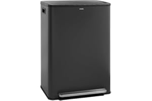 CASABEL Poubelle Tri Selectif 60L – Poubelle 2x30L avec Pédale, Acier INOX Gris Foncé antitraces, Double Compartiments, Poubelle Cuisine, Bacs Amovibles, Poignées, Couvercles Silencieux, Anti Odeurs