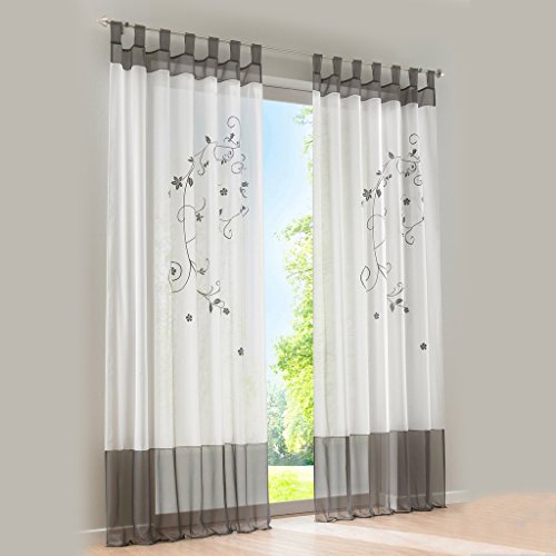 Bestickte Blume Gardine 1er-Pack Vorhang H*B 145*140cm Grau