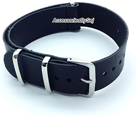 G10 NATO MOD PU LEATHER WATCH STRAP, Choice of Styles &amp; Sizes - Presented with a FREE Luxurious AccessoriesBySej ® TM Gift Pouch/Bag (Black, 22mm)