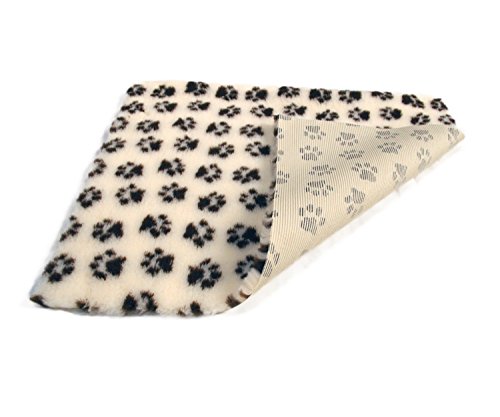 VET-BED-for-Dogs-Bedding-Fleece-Bed-Cream-with-Brown-Chocolate-Paws-Non-Slip-Vet-Bedding-Puppies-whelping-Dry-Bed