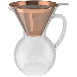 bonVIVO Cafetière Manuelle pour-Over Aldrono, Cafetière Filtre avec Filtre À Café Réutilisable en INOX, Cafetière Goutte À Goutte avec Carafe en Verre Et Filtre À Café Finition Cuivrée, 500 ML